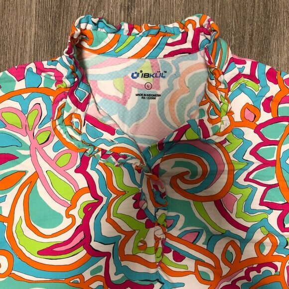 IBKUL Sun Protection Shirt UPF 50+ Women's Large Multicolor Floral Ruffle Top - Picture 6 of 11